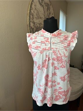 Lucky Brand Pink Floral Print Cotton Top
